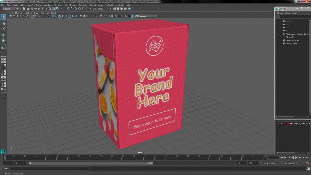 3D Rectangular Aseptic Carton Package Mockup Pink