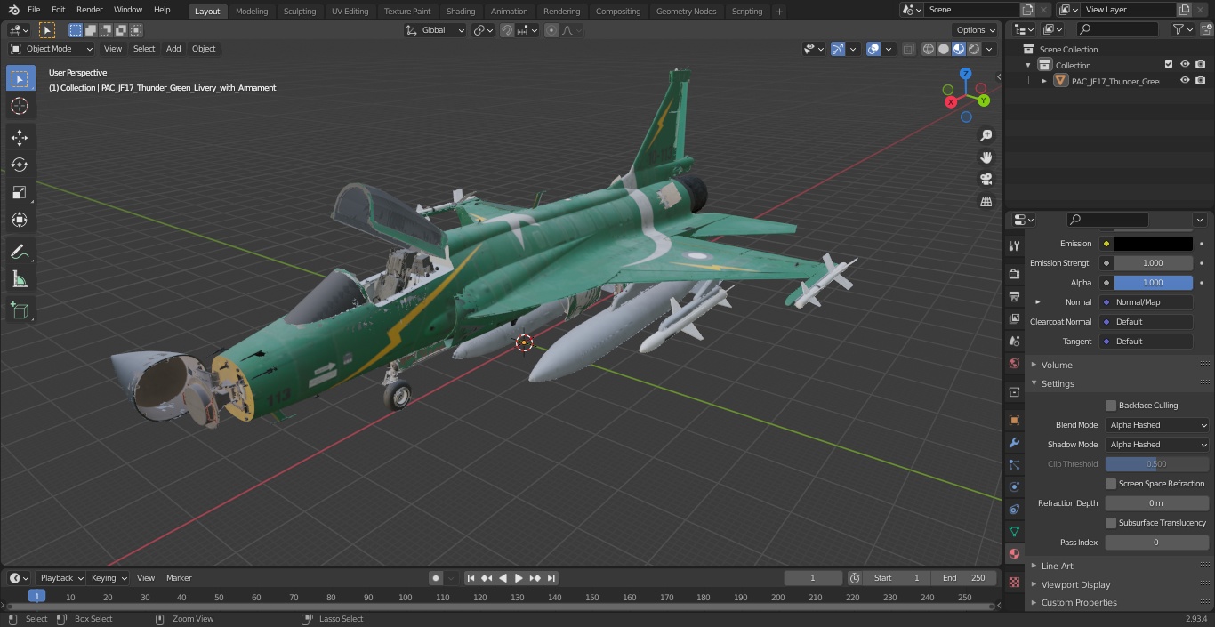 PAC JF-17 Thunder Green Livery with Armament 3D model