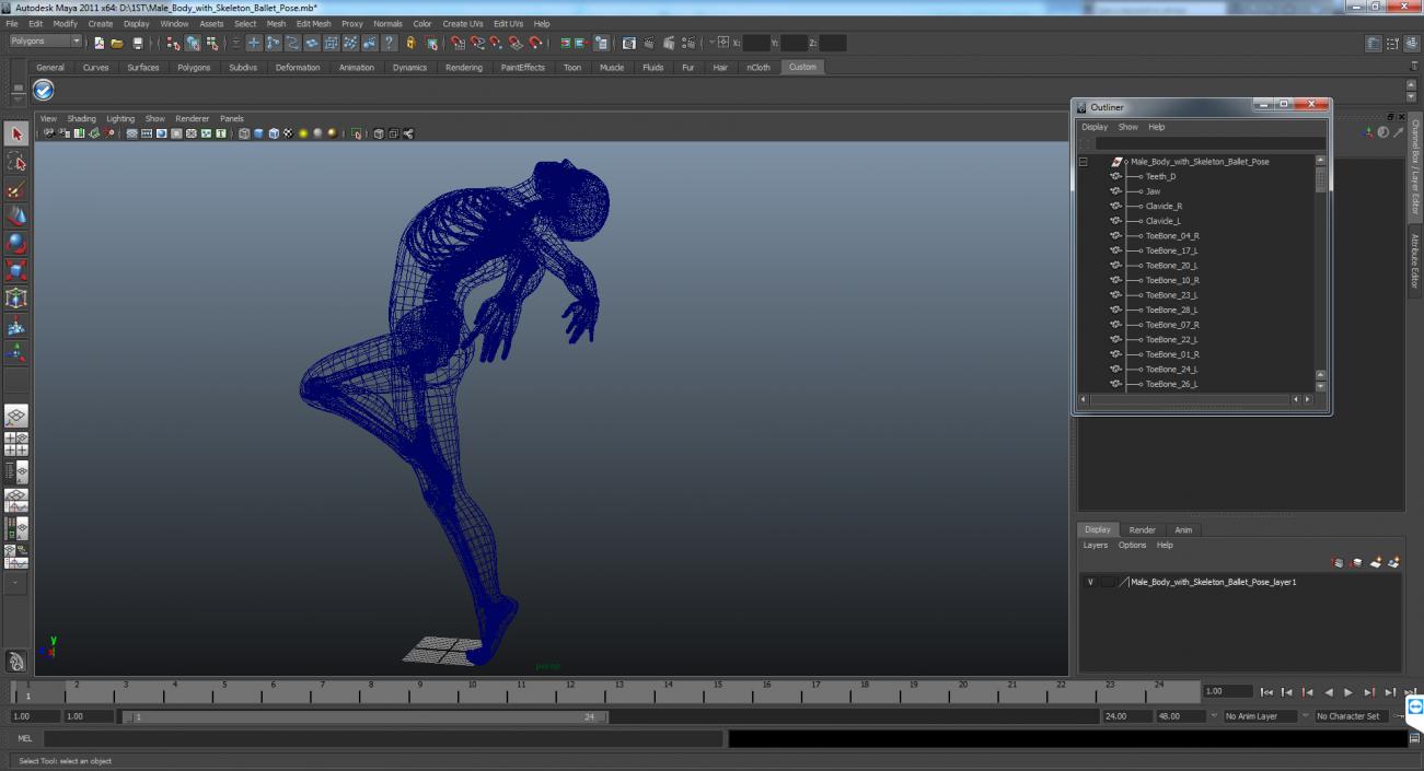 3D model Male Body with Skeleton Ballet Pose