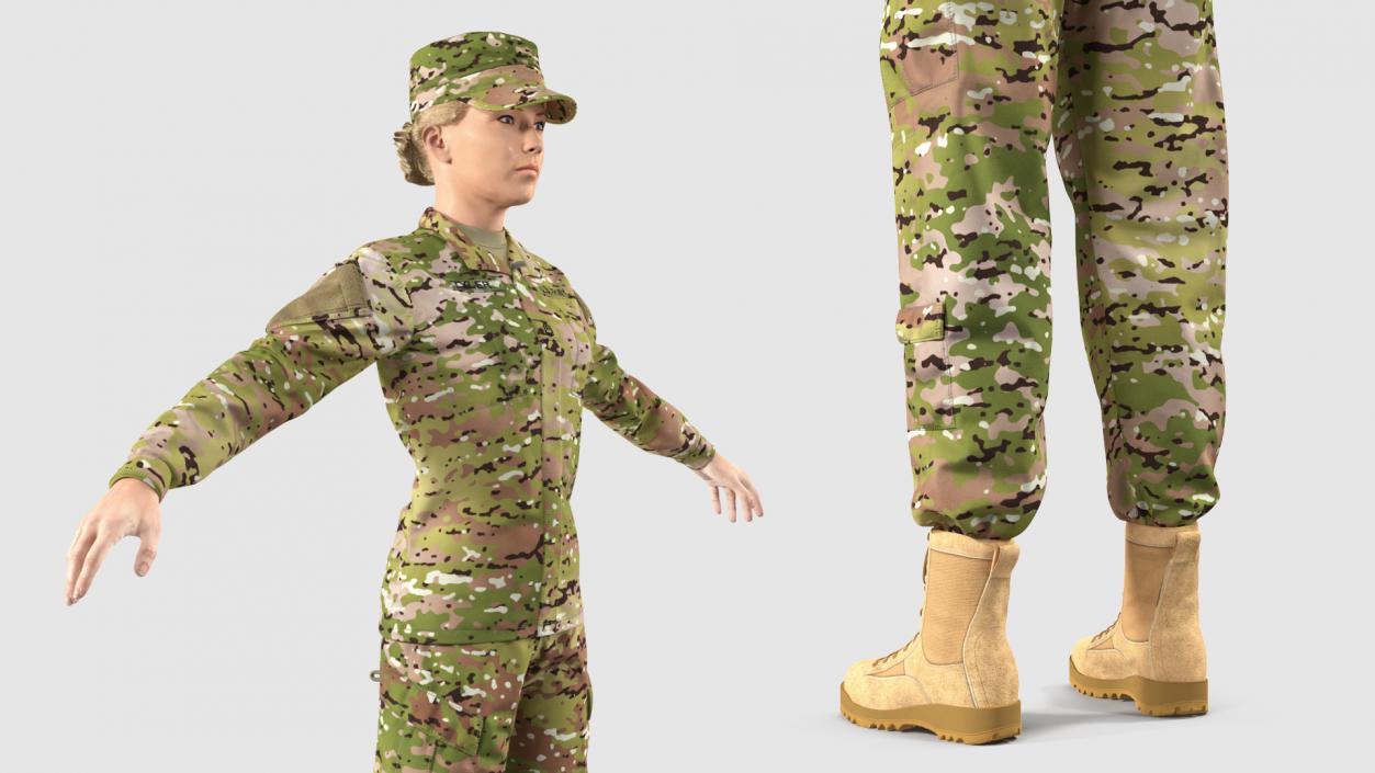 Female US Soldier Camouflage Fur Rigged 3D model