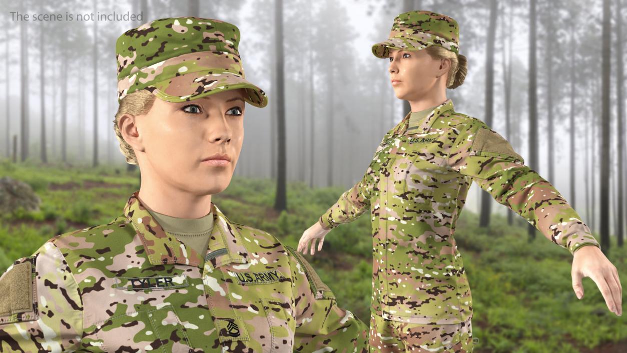 Female US Soldier Camouflage Fur Rigged 3D model