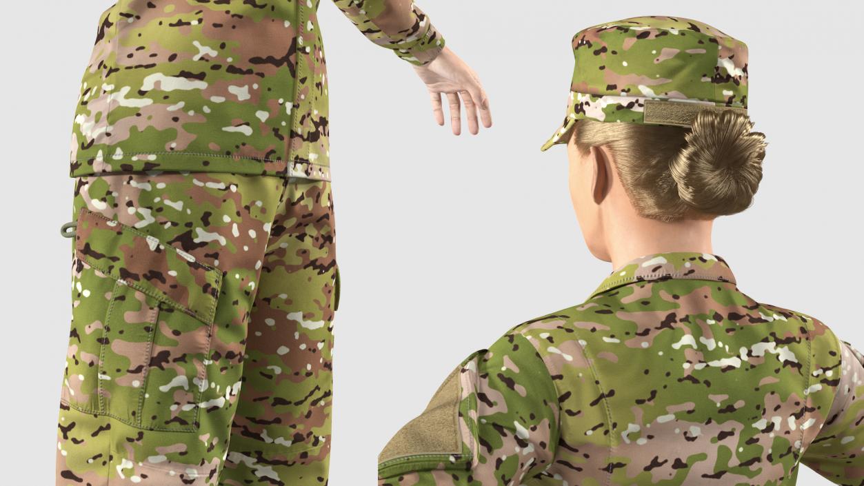 Female US Soldier Camouflage Fur Rigged 3D model