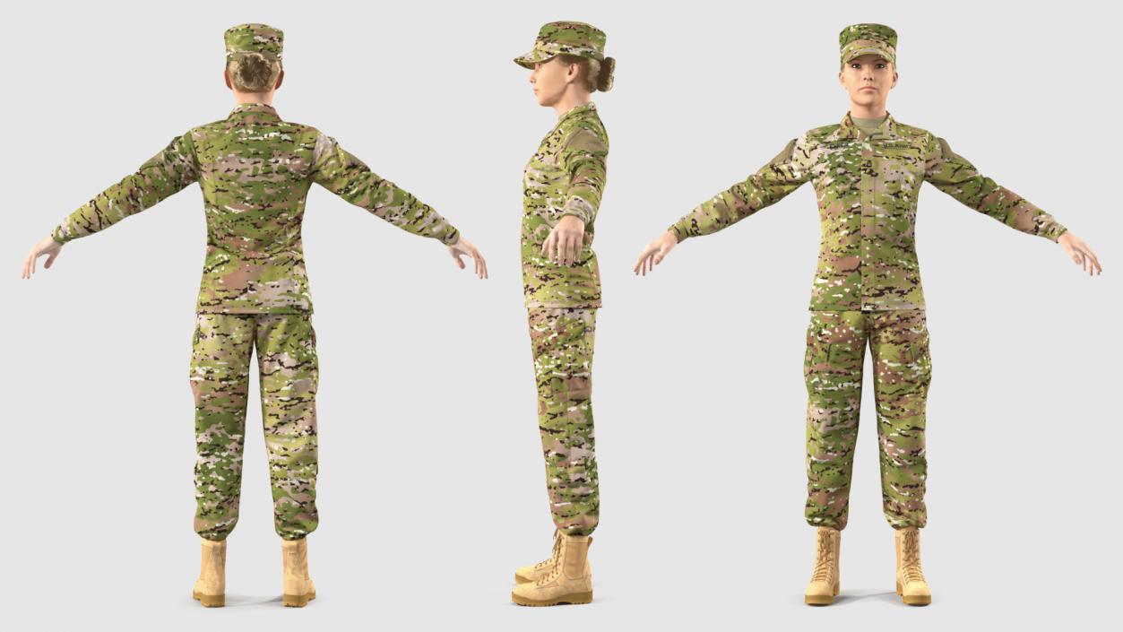 Female US Soldier Camouflage Fur Rigged 3D model