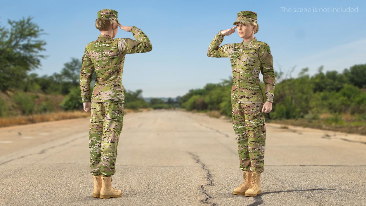 Female US Soldier Camouflage Fur Rigged 3D model