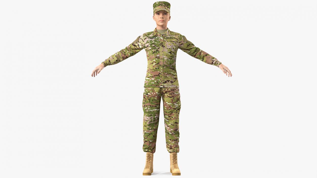 Female US Soldier Camouflage Fur Rigged 3D model