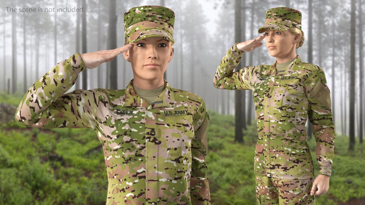 Female US Soldier Camouflage Fur Rigged 3D model