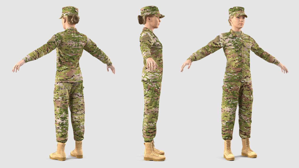 Female US Soldier Camouflage Fur Rigged 3D model