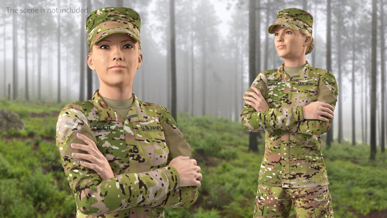 Female US Soldier Camouflage Fur Rigged 3D model