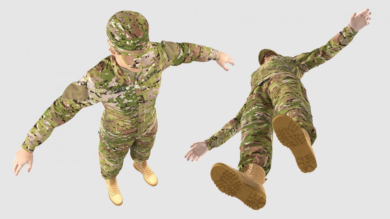 Female US Soldier Camouflage Fur Rigged 3D model