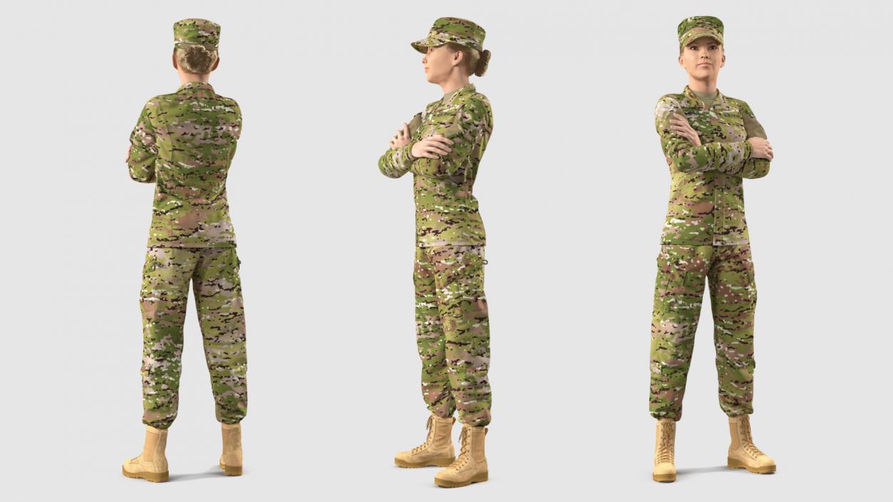 Female US Soldier Camouflage Fur Rigged 3D model