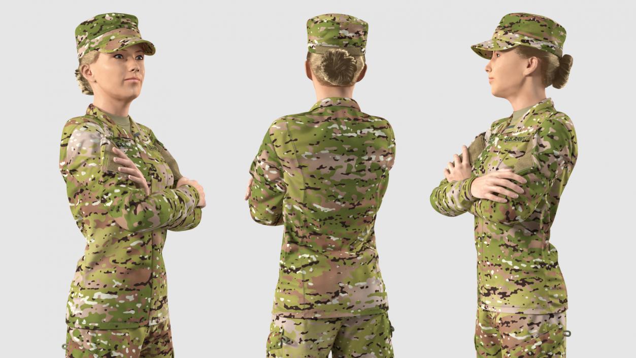 Female US Soldier Camouflage Fur Rigged 3D model