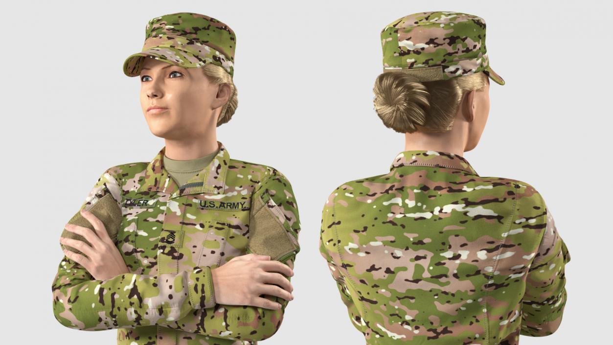 Female US Soldier Camouflage Fur Rigged 3D model