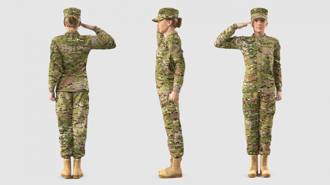 Female US Soldier Camouflage Fur Rigged 3D model