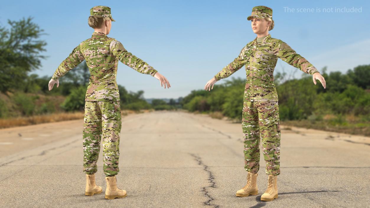 Female US Soldier Camouflage Fur Rigged 3D model