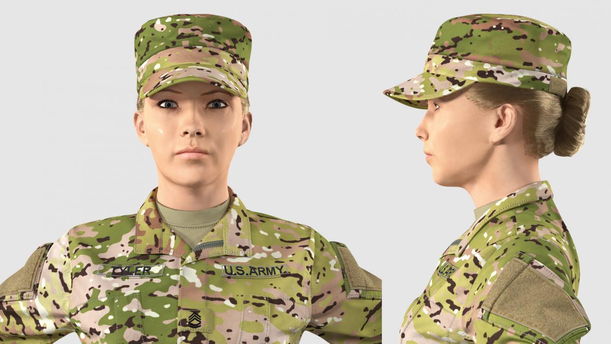 Female US Soldier Camouflage Fur Rigged 3D model