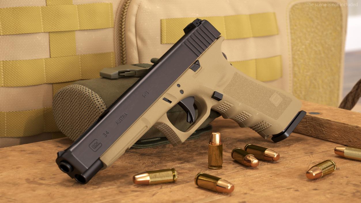 Glock G34 Semi Auto Pistol Desert Tan 3D