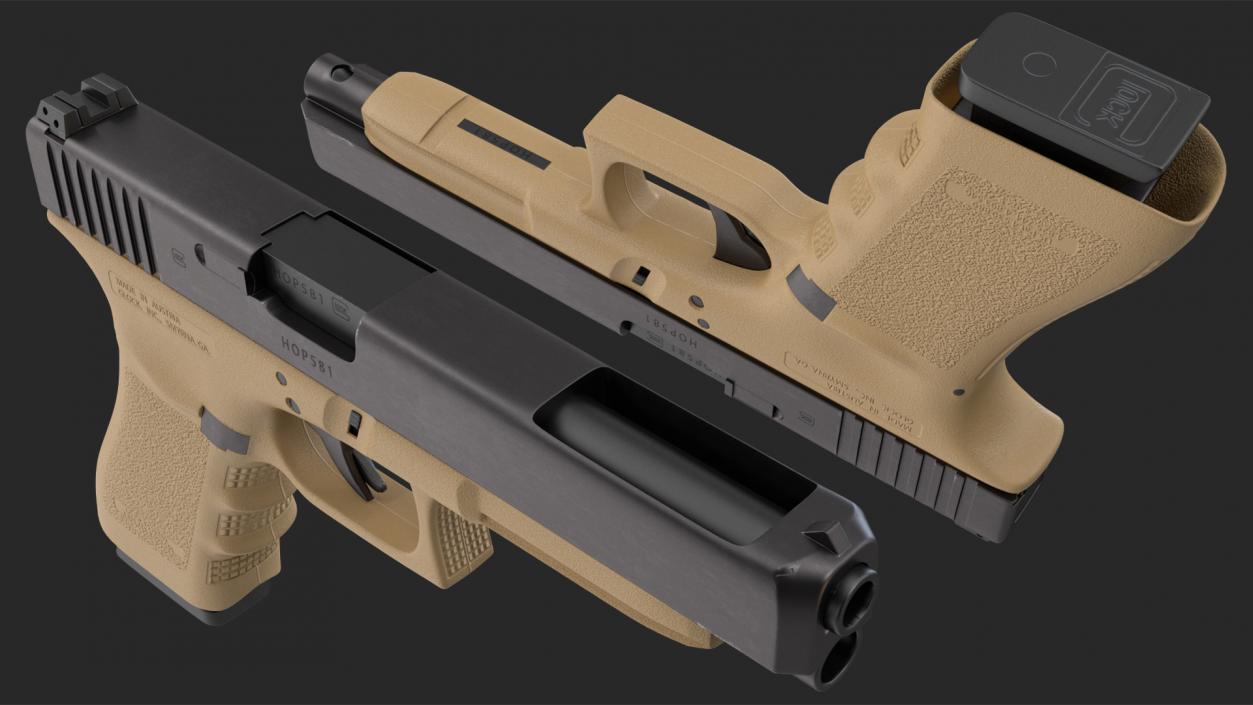 Glock G34 Semi Auto Pistol Desert Tan 3D