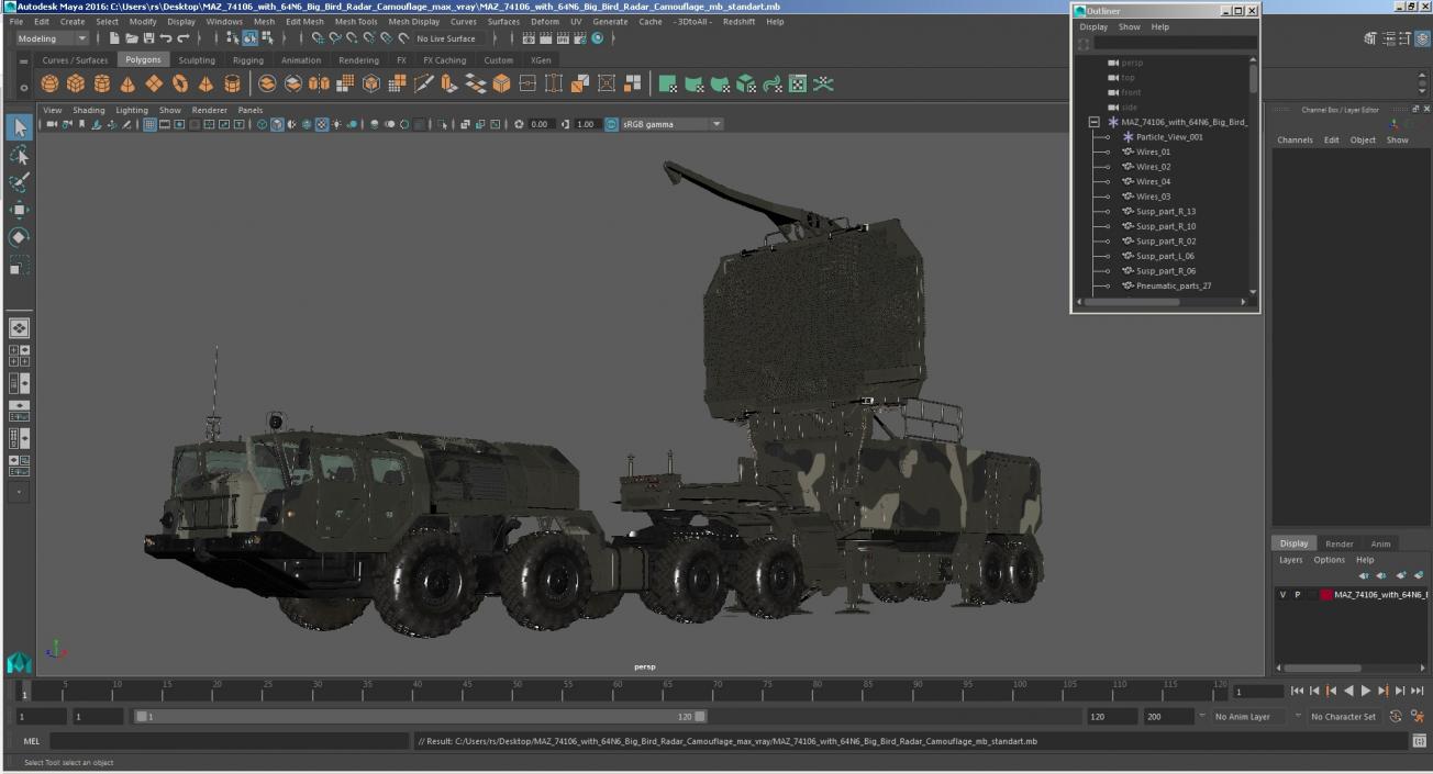 3D model MAZ 74106 with 64N6 Big Bird Radar Camouflage