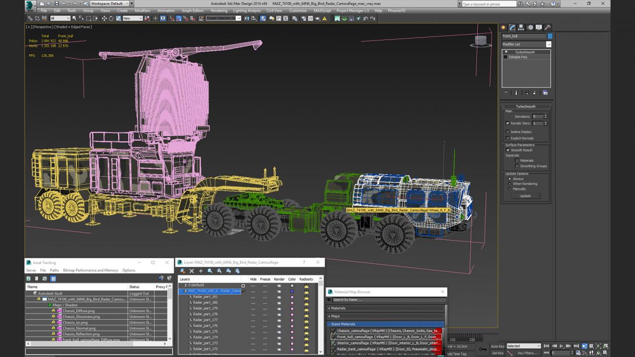 3D model MAZ 74106 with 64N6 Big Bird Radar Camouflage