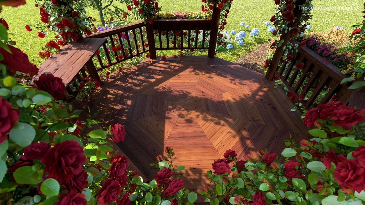 3D Wooden Gazebo Covered with Red Roses