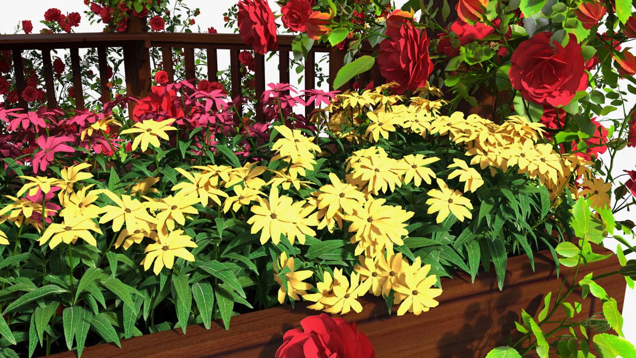 3D Wooden Gazebo Covered with Red Roses