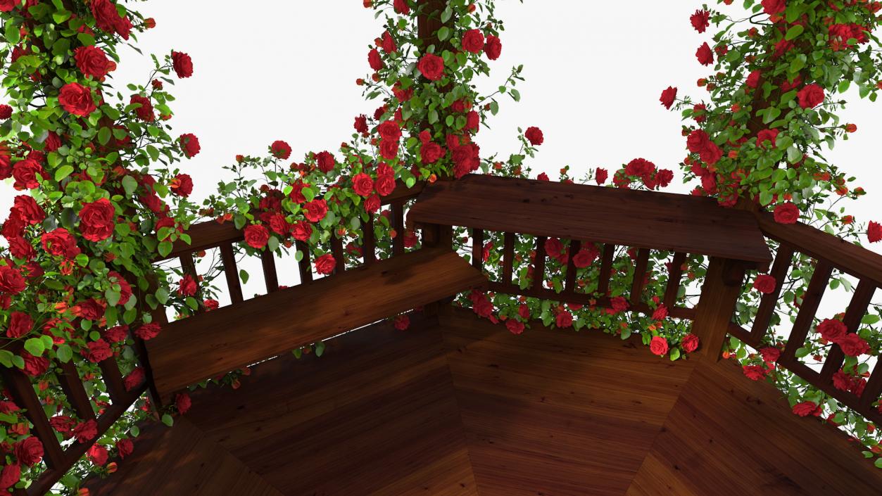 3D Wooden Gazebo Covered with Red Roses