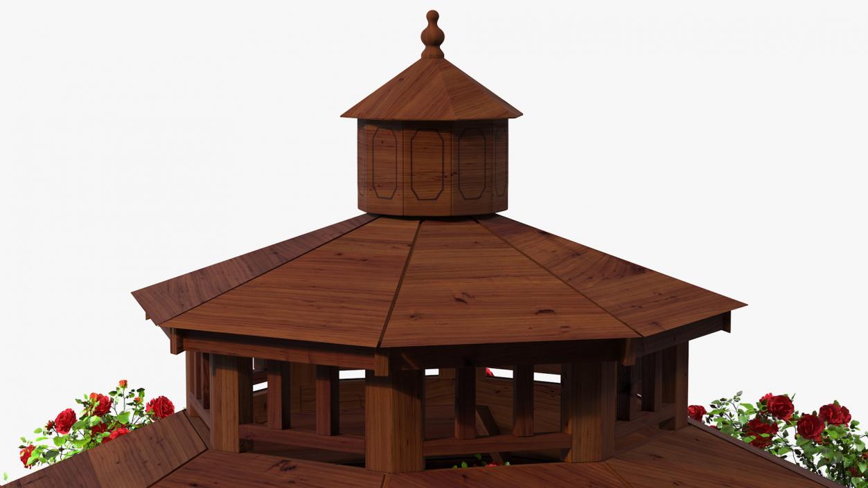 3D Wooden Gazebo Covered with Red Roses