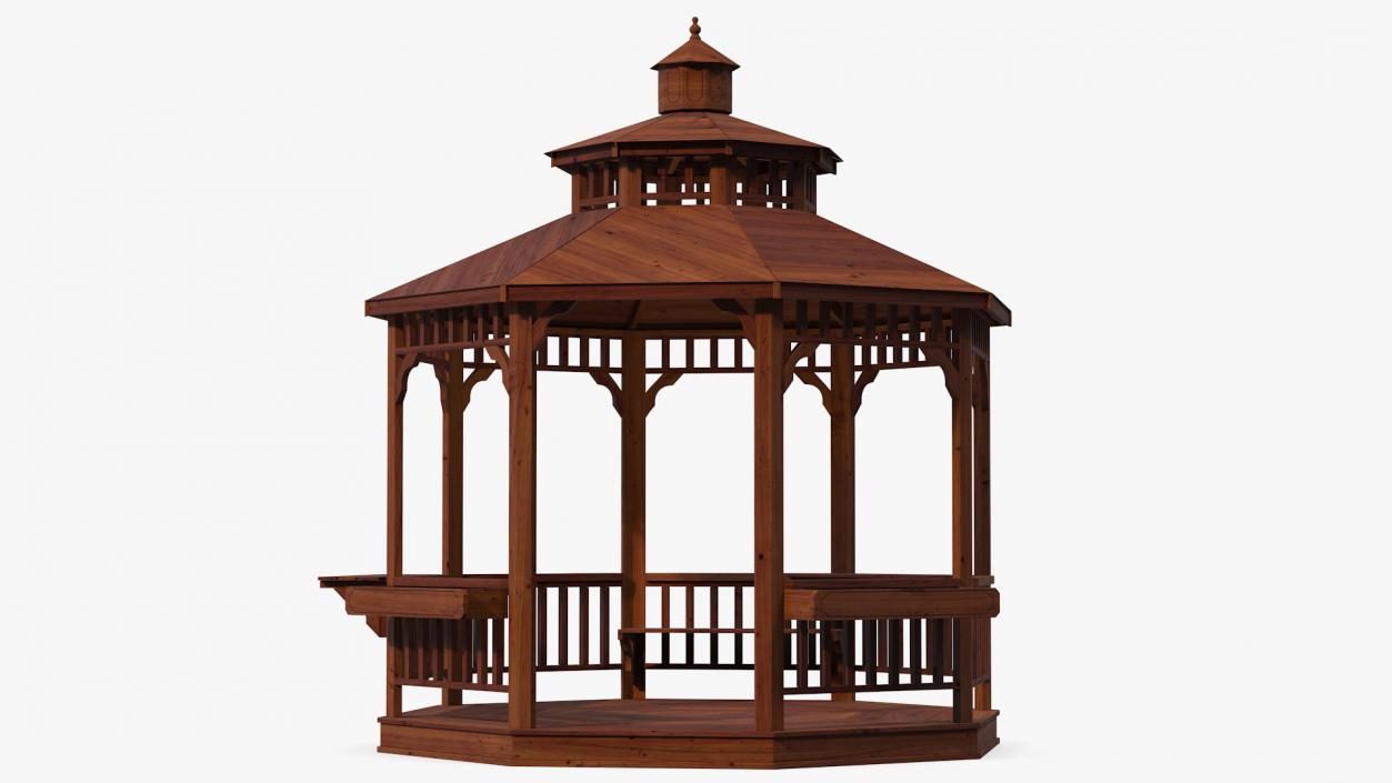 3D Wooden Gazebo Covered with Red Roses