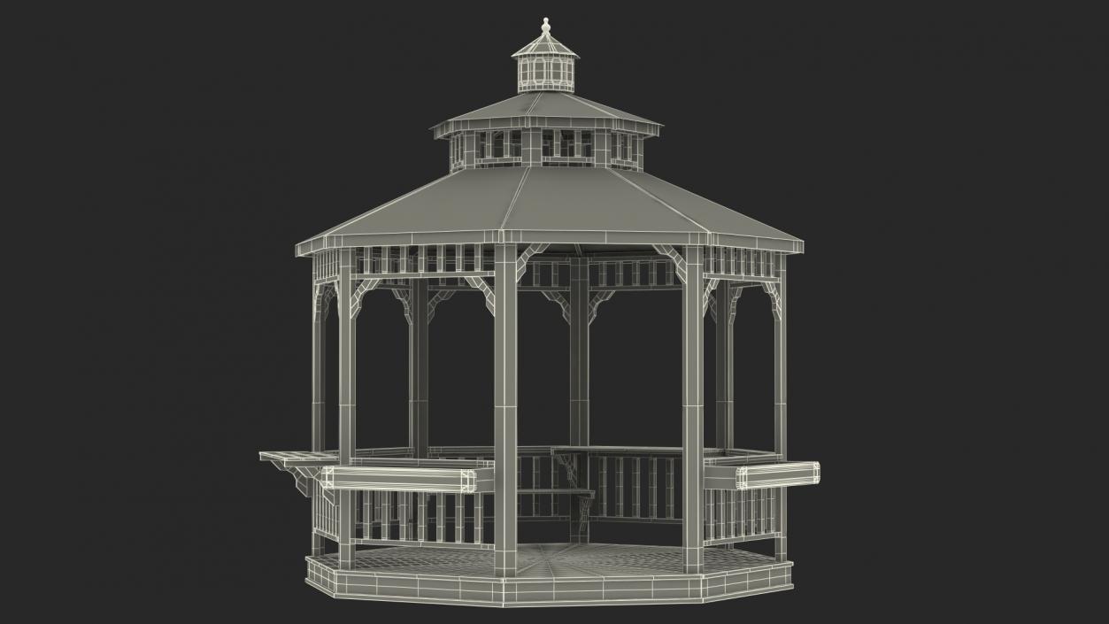 3D Wooden Gazebo Covered with Red Roses