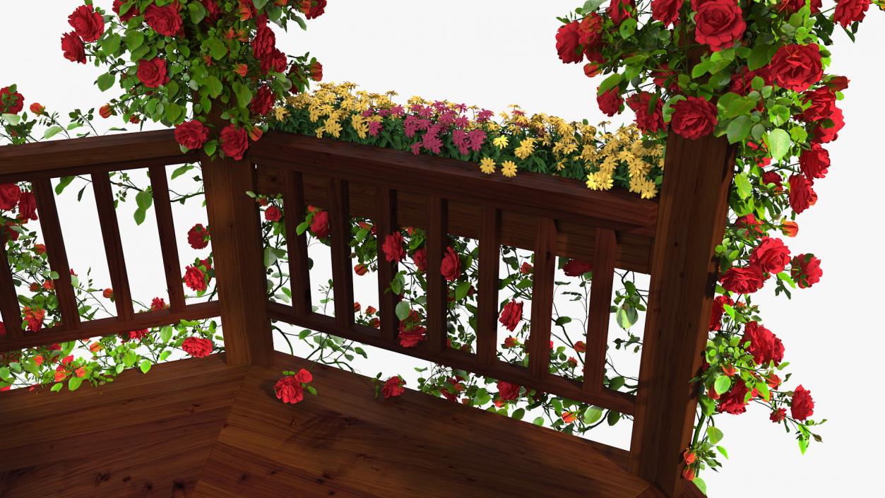 3D Wooden Gazebo Covered with Red Roses