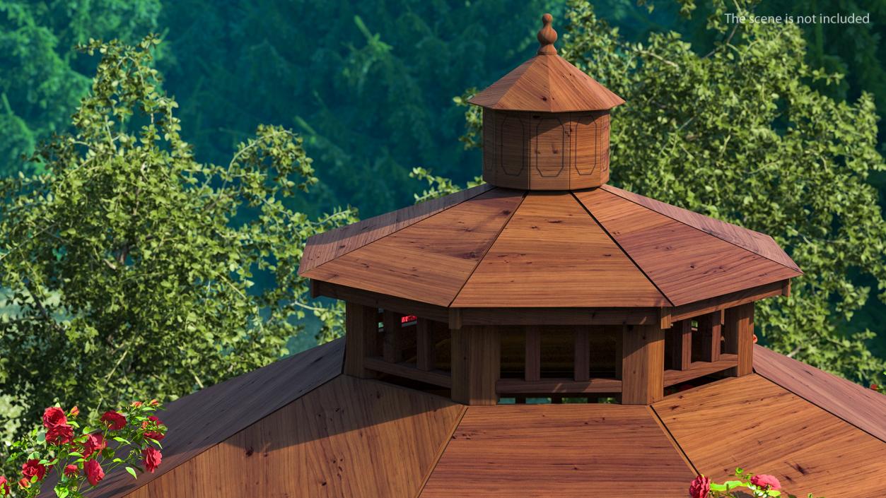 3D Wooden Gazebo Covered with Red Roses