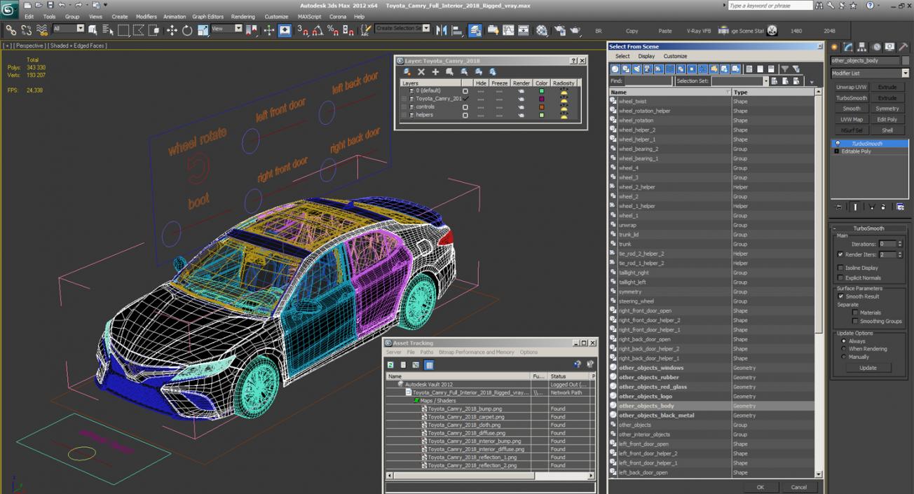 3D Toyota Camry Full Interior 2018 Rigged model