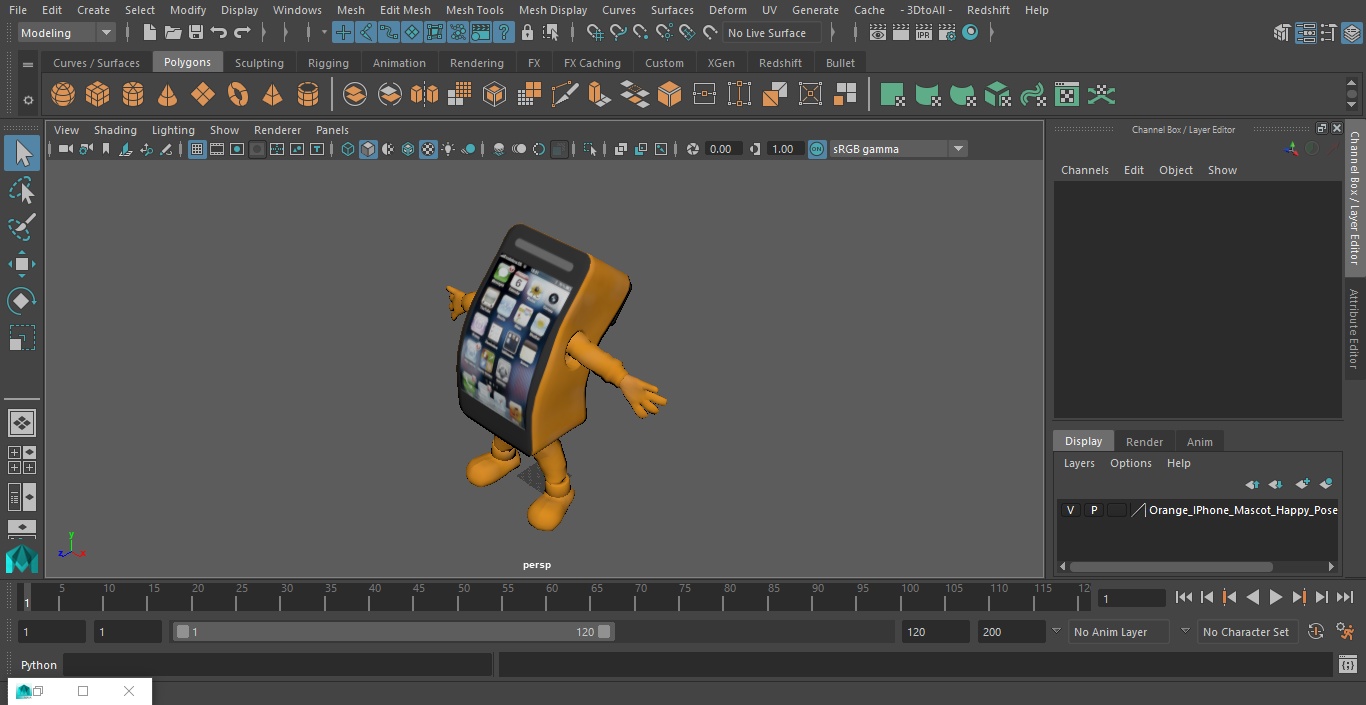 3D Orange IPhone Mascot Happy Pose