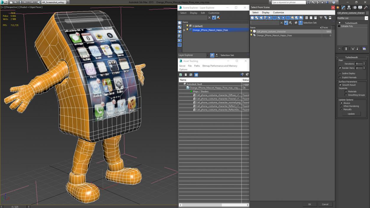 3D Orange IPhone Mascot Happy Pose