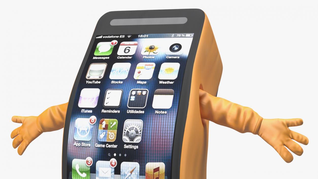 3D Orange IPhone Mascot Happy Pose