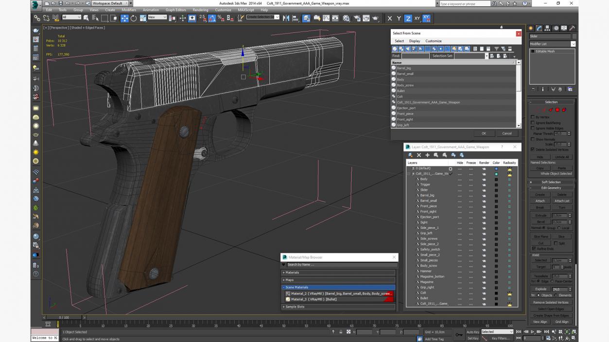 3D Colt 1911 Government AAA Game Weapon