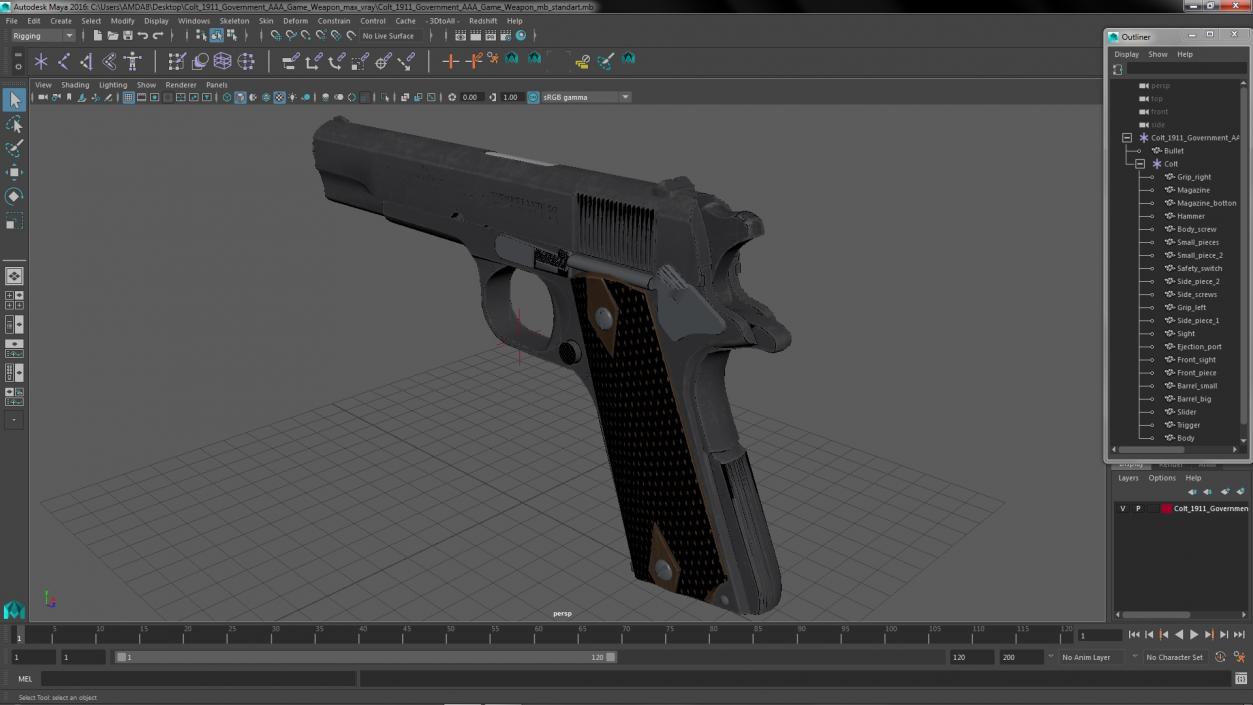 3D Colt 1911 Government AAA Game Weapon