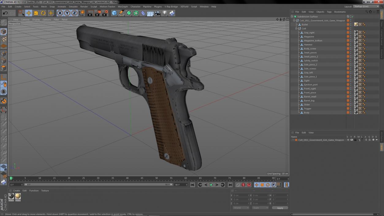 3D Colt 1911 Government AAA Game Weapon