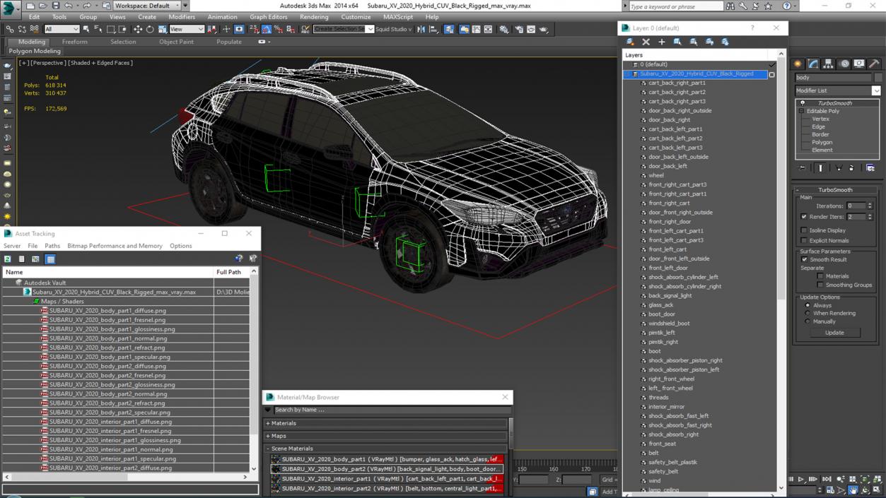 Subaru XV 2020 Hybrid CUV Black Rigged for Cinema 4D 3D