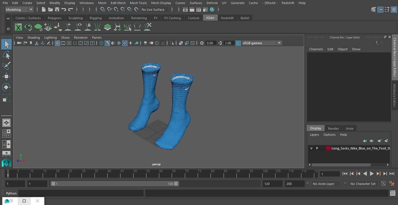 3D Long Socks Nike Blue on The Foot Standing Toes