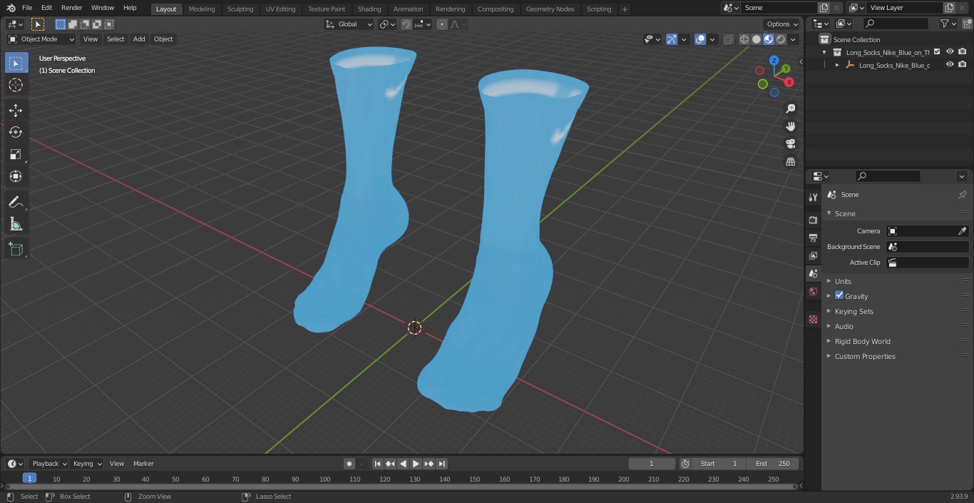 3D Long Socks Nike Blue on The Foot Standing Toes