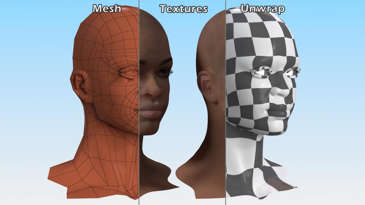 3D Dark Skin Teenager Head model