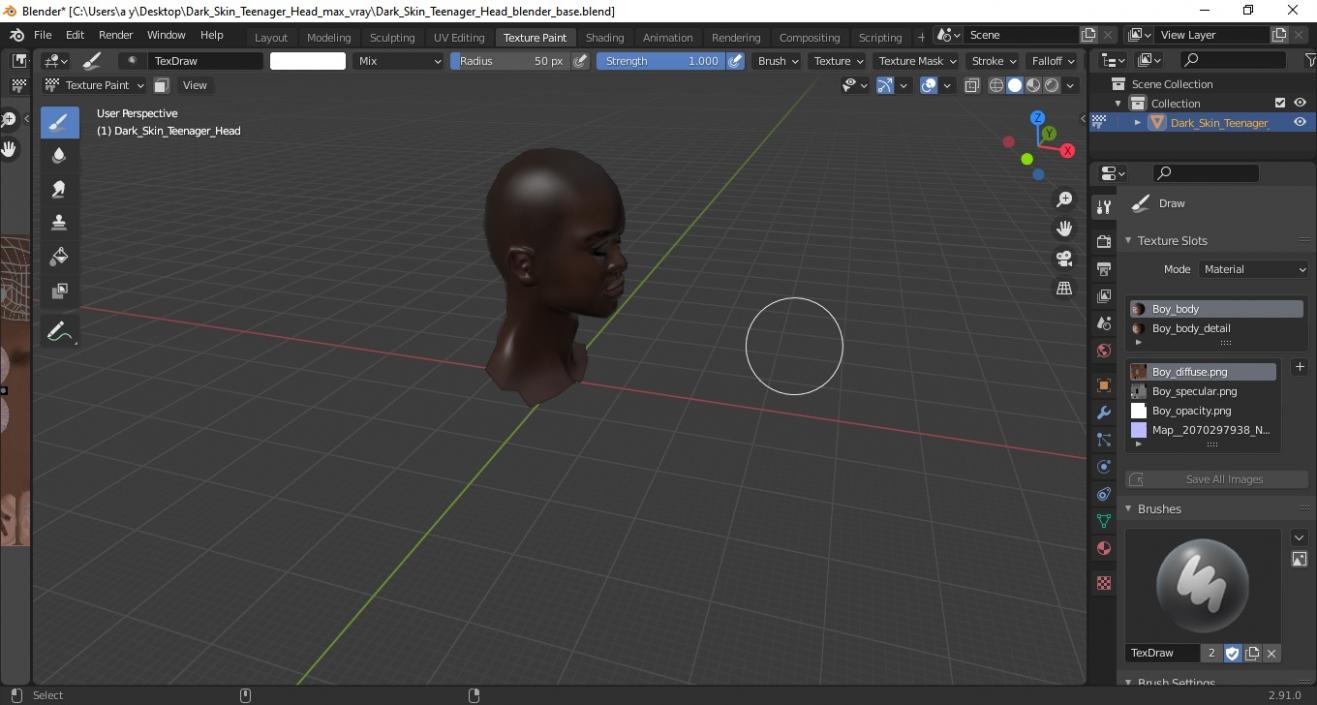 3D Dark Skin Teenager Head model