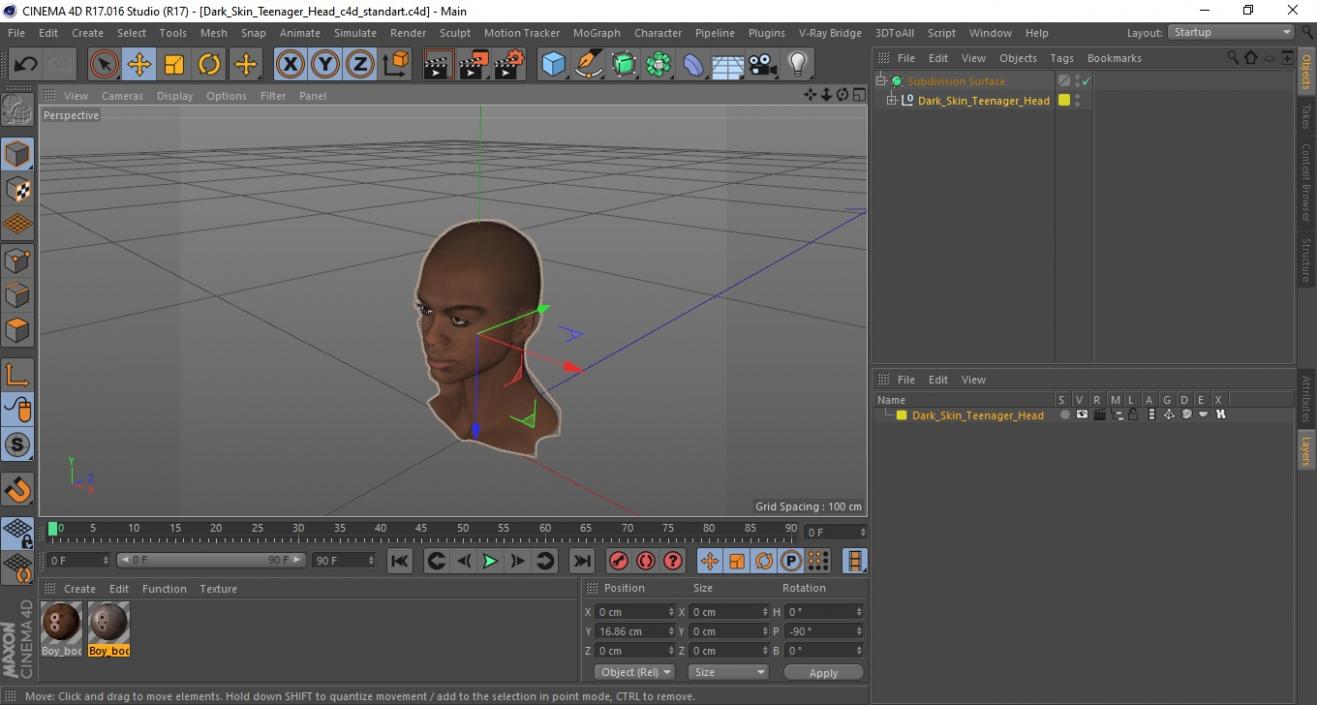 3D Dark Skin Teenager Head model