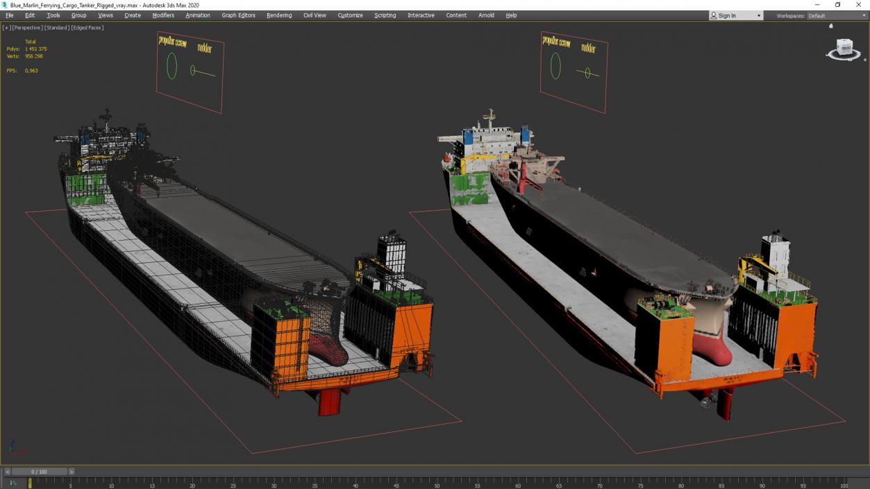 3D model Blue Marlin Ferrying Cargo Tanker Rigged