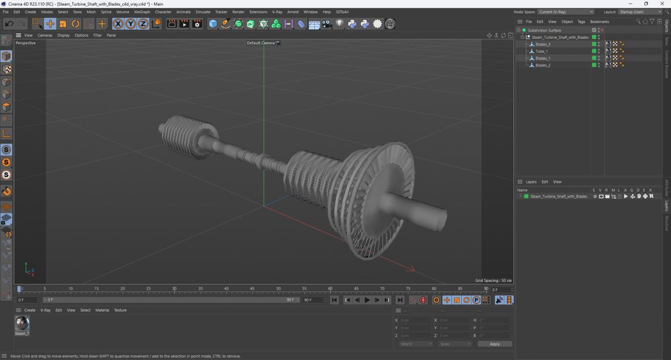 3D Steam Turbine Shaft with Blades