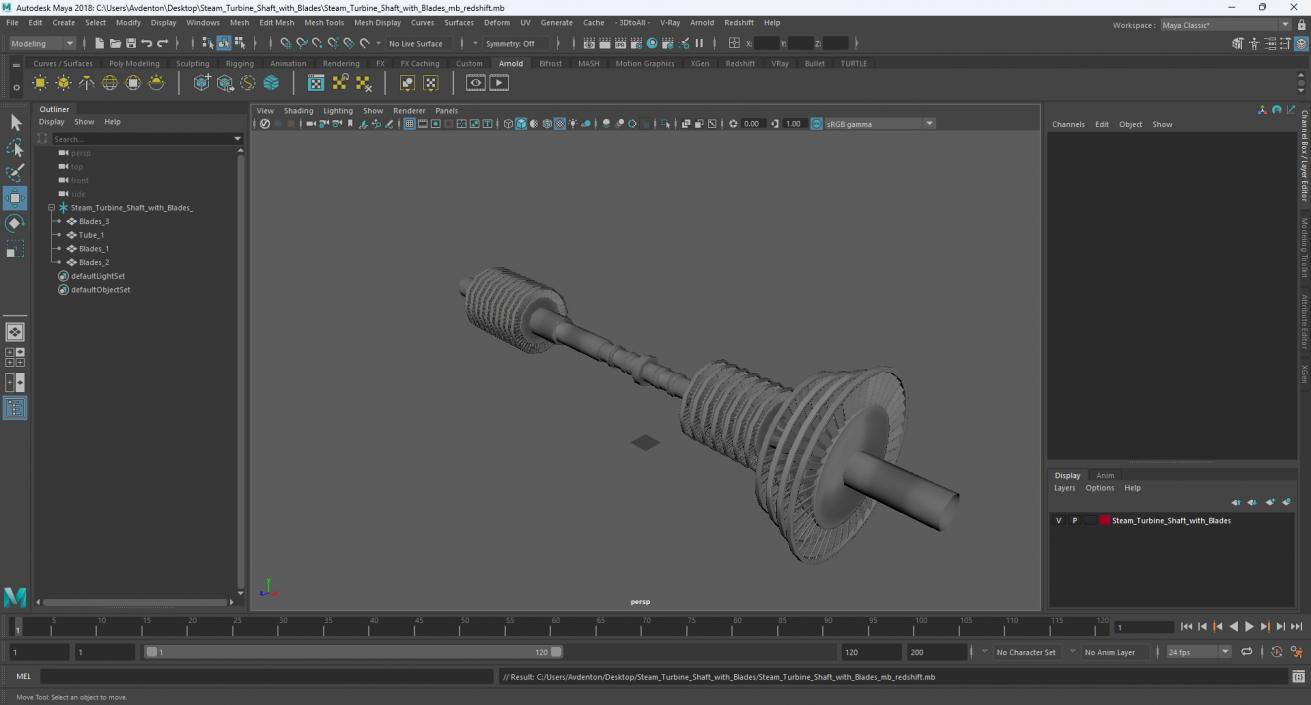 3D Steam Turbine Shaft with Blades