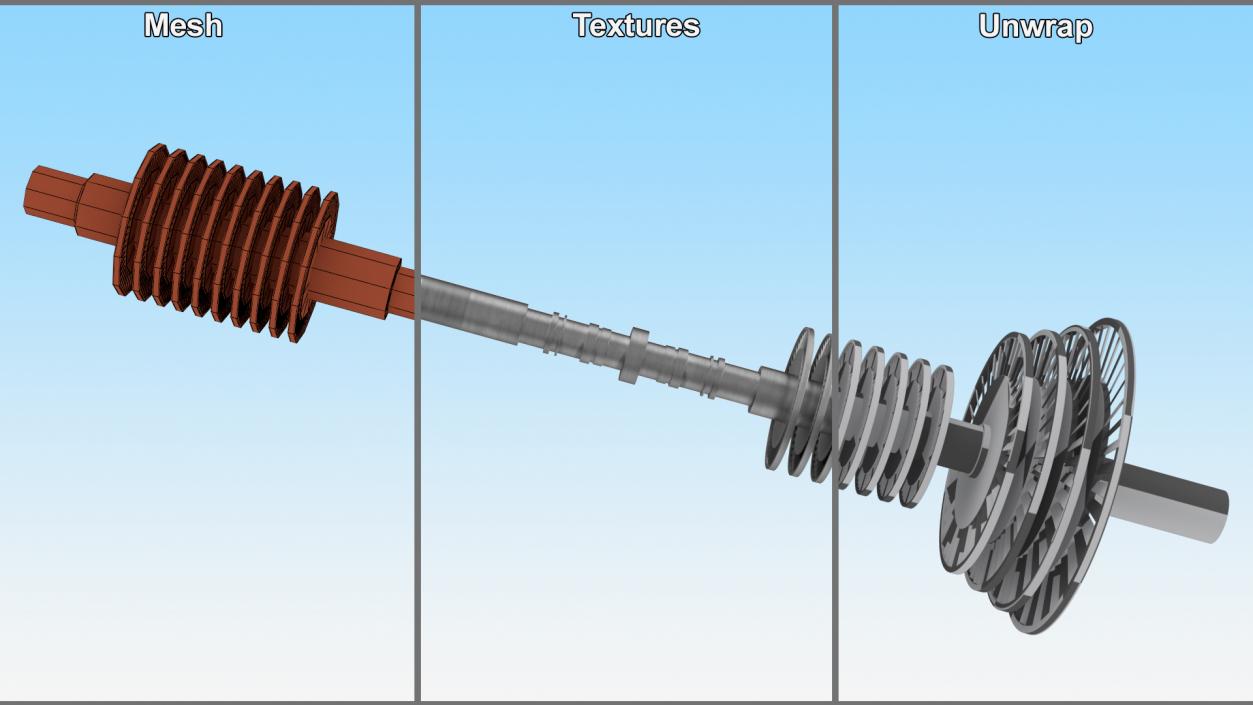 3D Steam Turbine Shaft with Blades