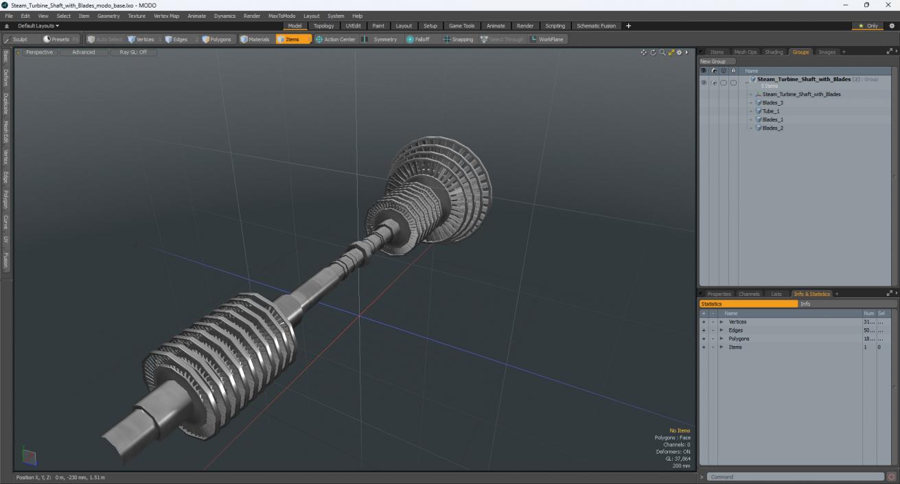 3D Steam Turbine Shaft with Blades