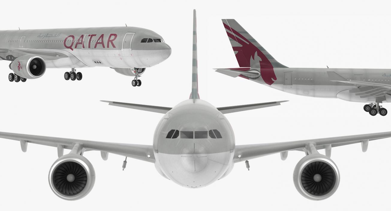 3D Airbus A330 P2F Qatar Rigged model